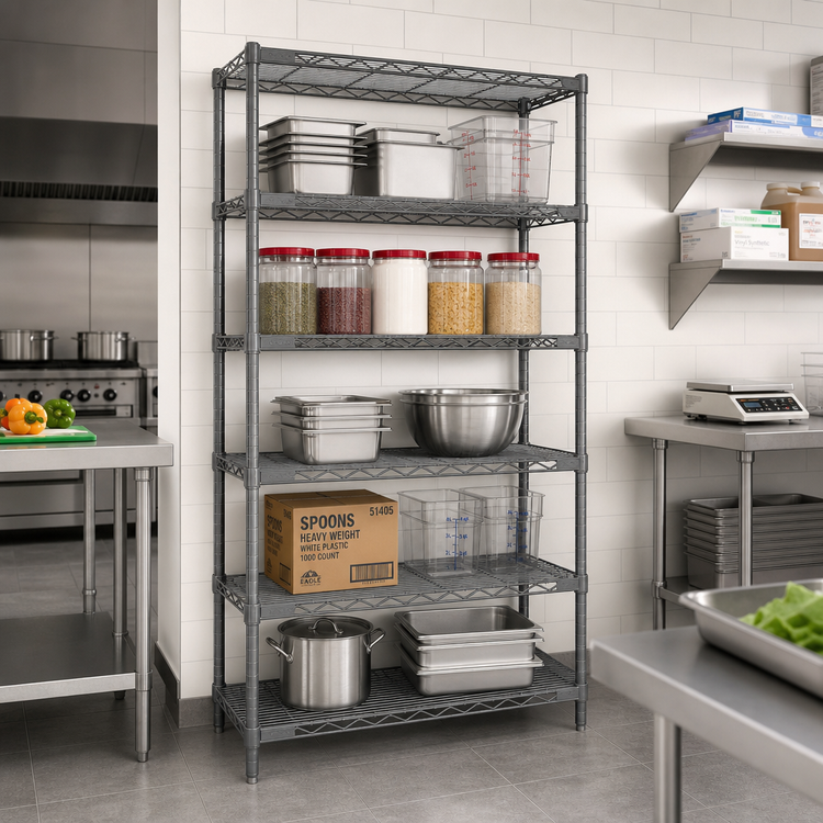 Product image #2 for Eagle Group Valu-Master 5-Tier Wire Shelving Starter Unit, 36W x 24D x 86H, Pewter Gray Epoxy