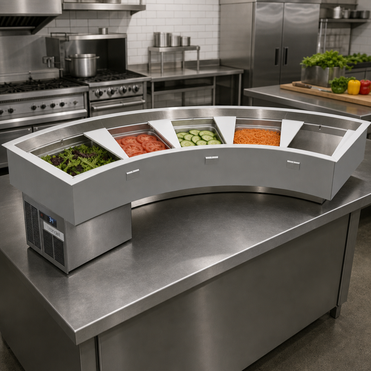 Product image #2 for Randell Drop-In Curved Refrigerated Cold Food Unit, 3-Pan Full-Size, Self-Contained R290