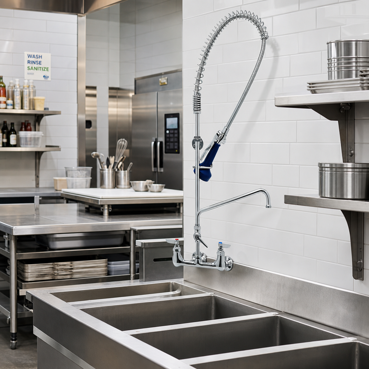Product image #2 for T&S Brass EasyInstall 8-inch Wall-Mount Pre-Rinse Unit with 12-inch Add-On Faucet and 0.65 GPM JeTSpray Spray Valve