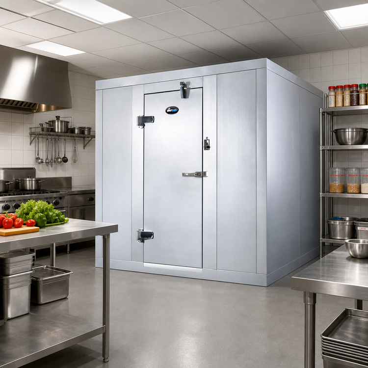Product image #2 for AmeriKooler Indoor Quick Ship Walk-In Freezer with Floor, Remote R-448A Refrigeration, 7'-10" W x 9'-9 1/4" L x 7'-7" H