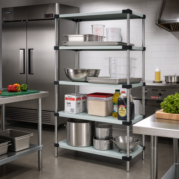 Product image #2 for Quantum WRS5-63-1824SS 24" x 18" x 63" Solid Stainless Steel Shelving Starter Kit