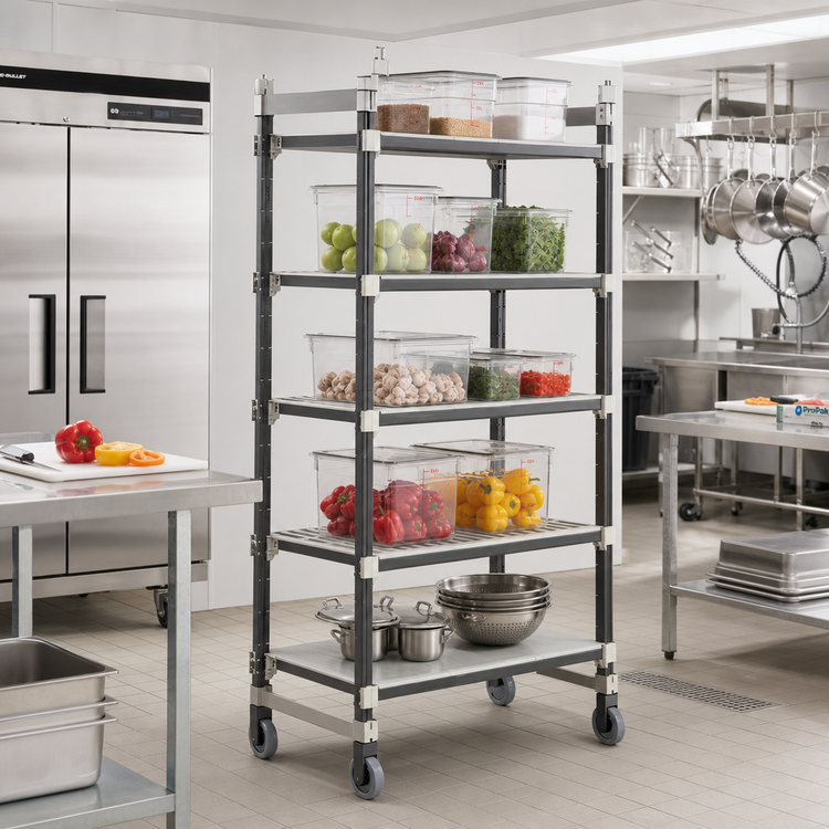 Product image #2 for Cambro Camshelving Elements XTRA High Density Top Rail 5-Tier Mobile Starter Unit, 24 x 48 x 80 Inch, Overhead Track Shelving