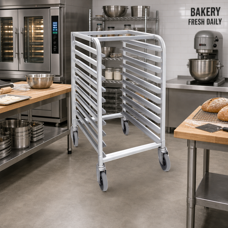 Product image #2 for 10-Tier Aluminum End-Load Bun Pan Rack with Swivel Casters