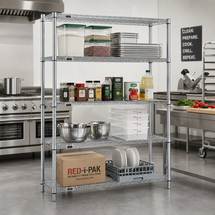 Product image #2 for Red-i-Pak 4-Tier Commercial Wire Shelving Unit, 48W x 24D x 63H, Stationary, Zinc Finish