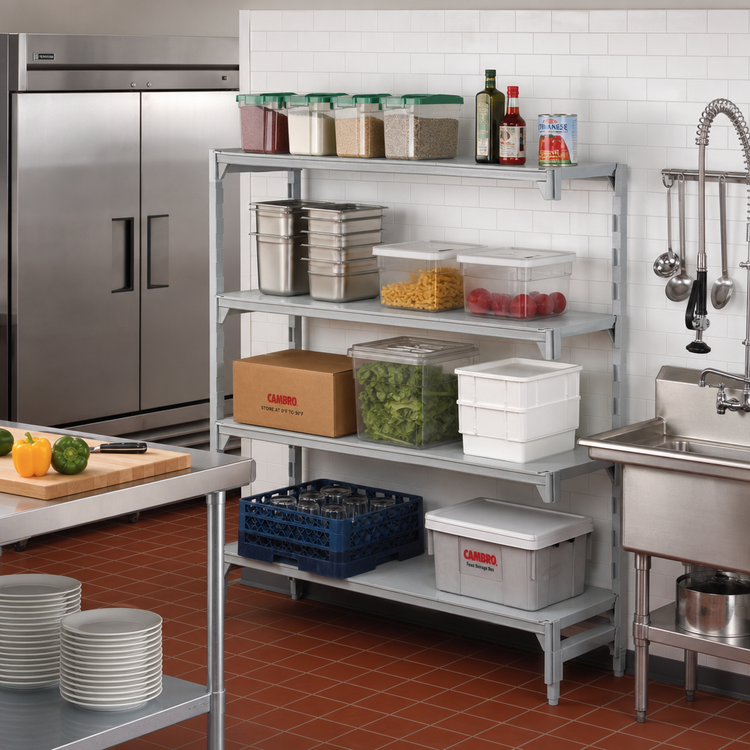 Product image #3 for Cambro Camshelving Premium Stationary 4-Shelf Solid Add-On Shelving Unit, 24 x 42 x 64 Inches, Speckled Gray