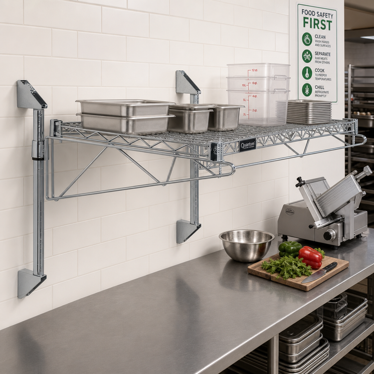 Product image #2 for Quantum Cantilever Single Shelf Wall-Mount Shelf System, 72" W x 21" D, Gray Epoxy