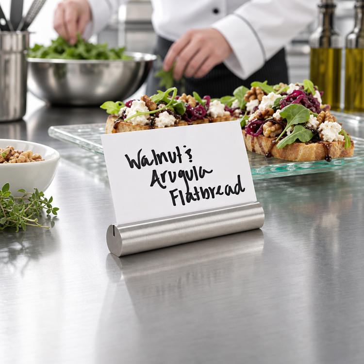 Product image #2 for Brushed Stainless Steel Rod Menu Card Holder, 1-1/4 in. x 5/8 in., 1/4 in. Top Slip
