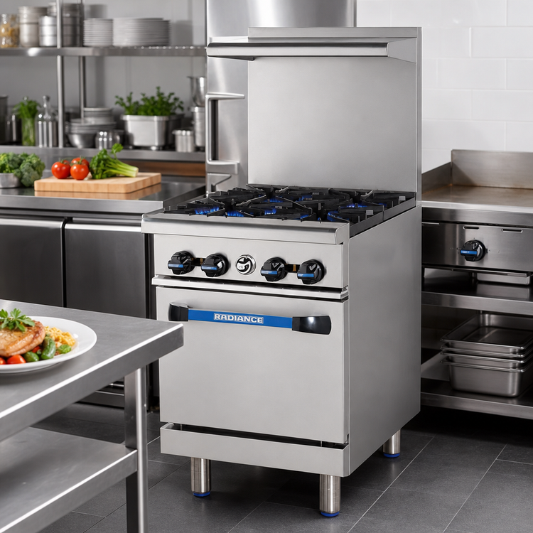 Product image #2 for Turbo Air Radiance 24-Inch Heavy Duty Gas Restaurant Range with 4 Open Burners and Oven