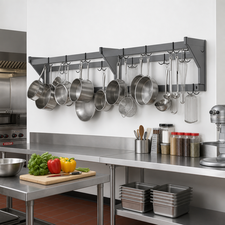 Product image #2 for Eagle Group 144-Inch Wall-Mount Commercial Aluminum Pot Rack with 24 Double-Pronged Hooks