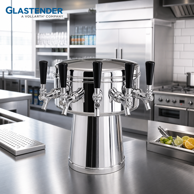 Product image #2 for Glastender 4-Faucet Mirror Finish Stainless Steel Glycol-Cooled Mushroom Draft Dispensing Tower