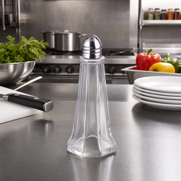 Product image #2 for Winco 1 oz Glass Tower Salt and Pepper Shaker with Stainless Steel Top