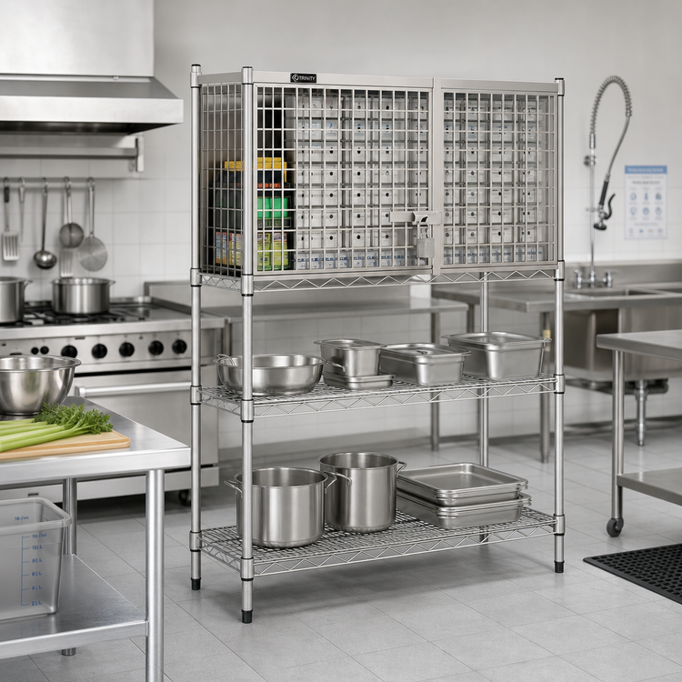 Product image #2 for Stainless Steel Security Module Enclosure Kit for Wire Shelving, 60"W x 24"D, Hinged Doors