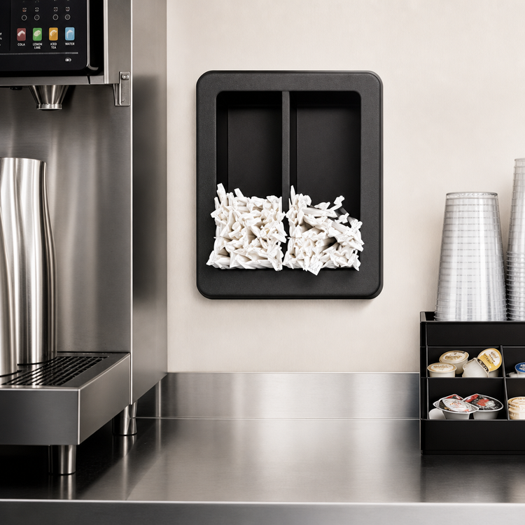 Product image #2 for Vollrath Flush-Mount Wrapped Straw Holder for 10-12 Inch Straws, 2 Compartments, Black ABS Plastic