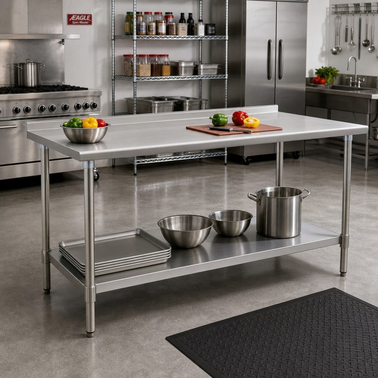 Product image #2 for Eagle Spec-Master 84-Inch x 36-Inch Stainless Steel Work Table with Rear Up-Turn and Adjustable Undershelf