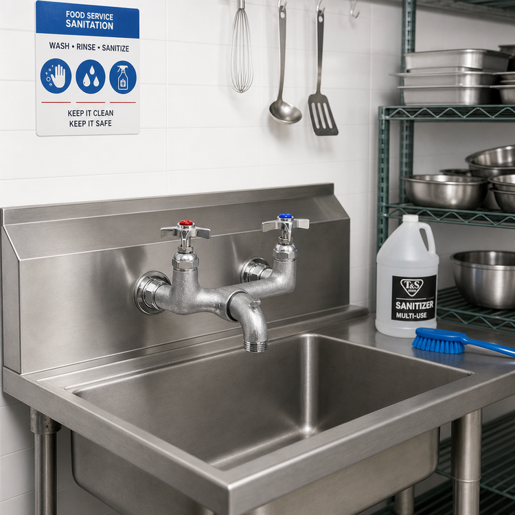 Product image #2 for T&S Brass Service Sink Faucet, Splash-Mounted, 8-Inch Centers, 5-Inch Spout, Rough Chrome