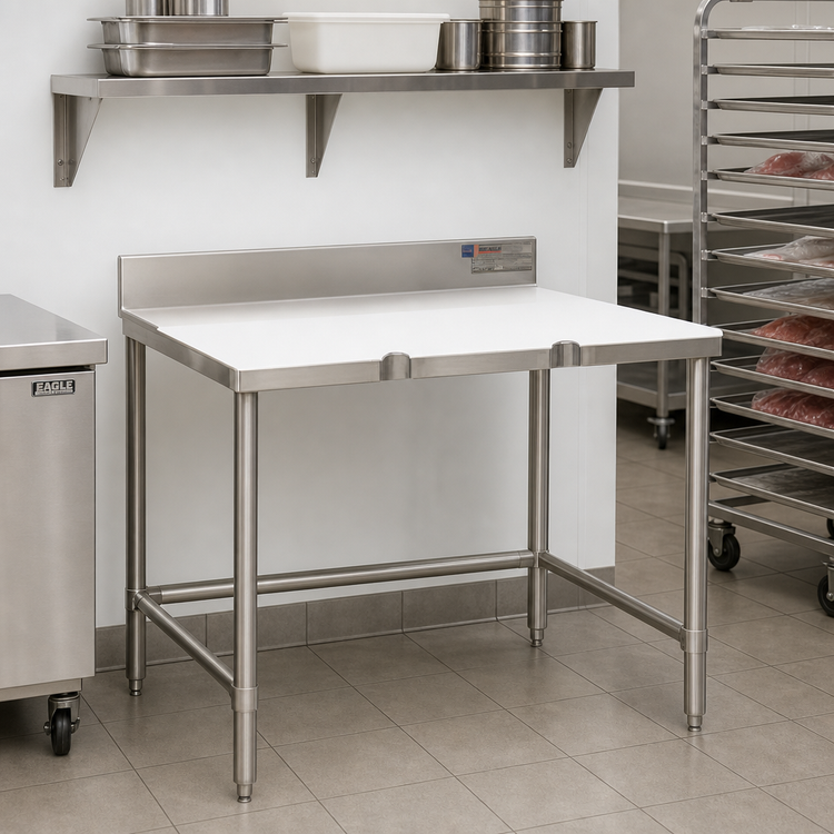 Product image #2 for Eagle Group 36-Inch x 30-Inch Poly Top Trimming Table with Stainless Steel Base and 4-Inch Backsplash