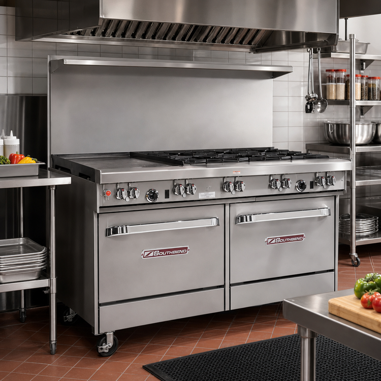 Product image #2 for Southbend Ultimate 60-Inch Commercial Gas Restaurant Range with 5 Burners, 24-Inch Griddle, Convection Oven and Cabinet Base
