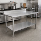 Thumbnail image #2 for John Boos Stallion ST6R5-3684SSW 84" x 36" Stainless Steel Work Table, 16-Gauge Top, 5" Backsplash, Open Base with Undershelf