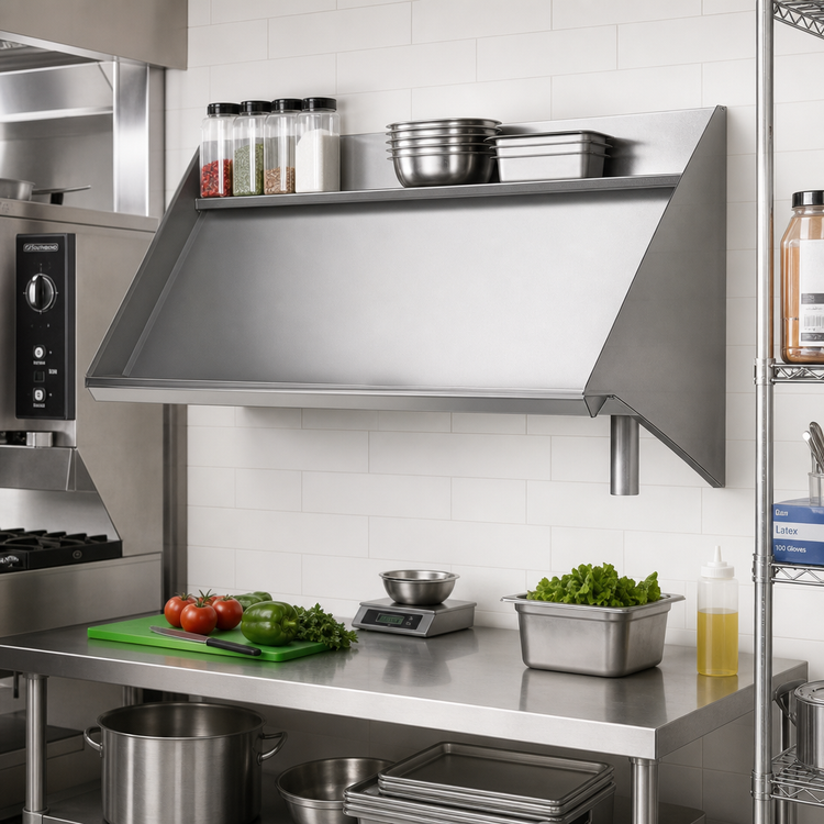 Product image #2 for Eagle Group 63 Inch Wall-Mounted Solid Slanted Rack Shelf with Right-Side Drip Tube
