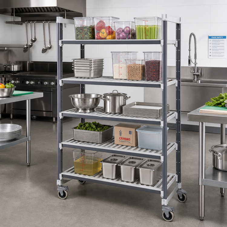 Product image #2 for Cambro Camshelving Elements XTRA 21-Inch Deep x 60-Inch Long 5-Tier Vented Mobile Starter Unit
