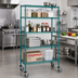 Thumbnail image #2 for Quantum 36 Inch Wide x 18 Inch Deep x 80 Inch High Mobile Wire Shelving Cart, 4 Shelves, Green Epoxy Coated