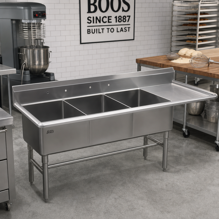 Product image #2 for John Boos Pro-Bowl 3-Compartment Bakery Sink with 20-Inch Right Drainboard