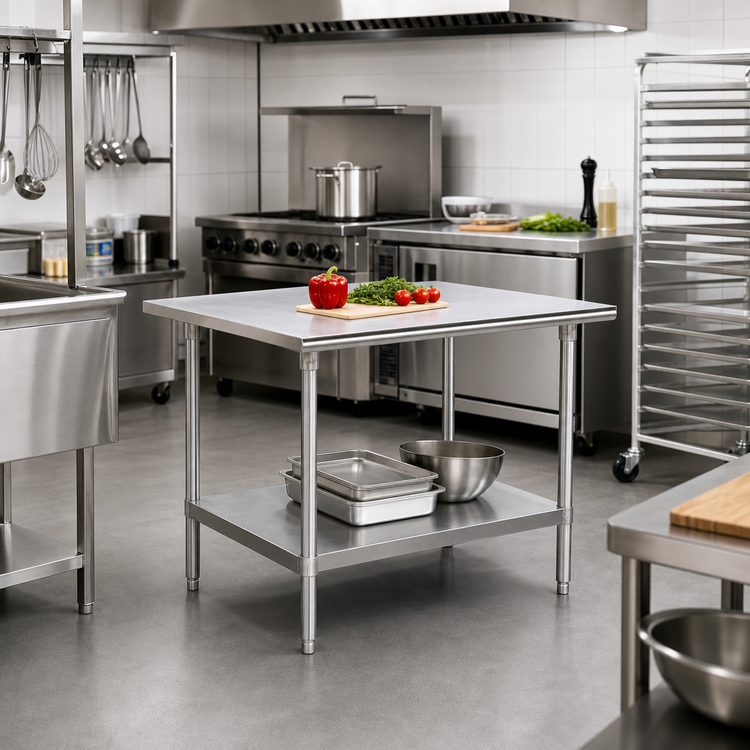 Product image #2 for Advance Tabco 30" x 30" Corner Stainless Steel Work Table with Adjustable Undershelf