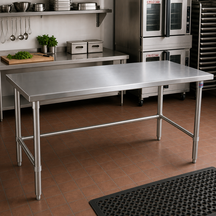 Product image #2 for John Boos Stallion Flat Top Stainless Steel Work Table, 108"W x 36"D, 16 Gauge 300 Series Top, Stallion Safety Edge