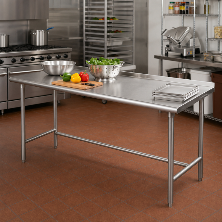 Product image #2 for Advance Tabco 108-Inch x 24-Inch Stainless Steel Work Table with 1-1/2-Inch Rear Up-Turn and Open Base