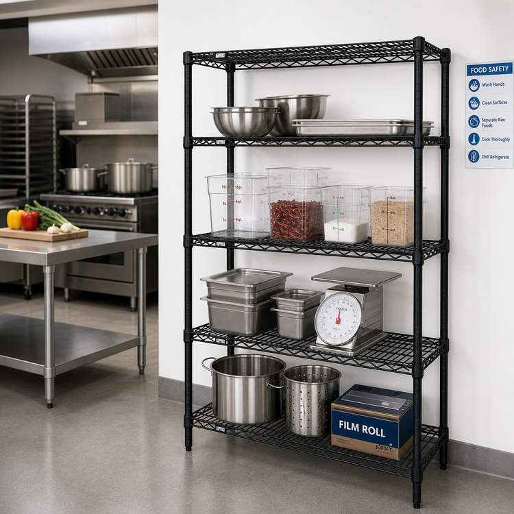 Product image #2 for Quantum Black Epoxy Antimicrobial Wire Shelving Starter Kit, 48 x 24 x 54 Inches, 4-Shelf Stationary Unit
