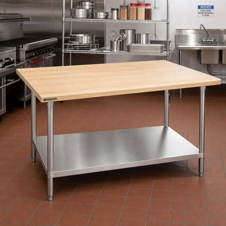 Product image #2 for Advance Tabco 60" x 36" Maple Top Work Table with Adjustable Undershelf