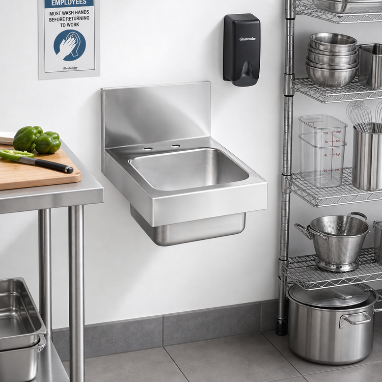 Product image #2 for Glastender Wall-Mount Stainless Steel Hand Sink with 6" Deep Bowl