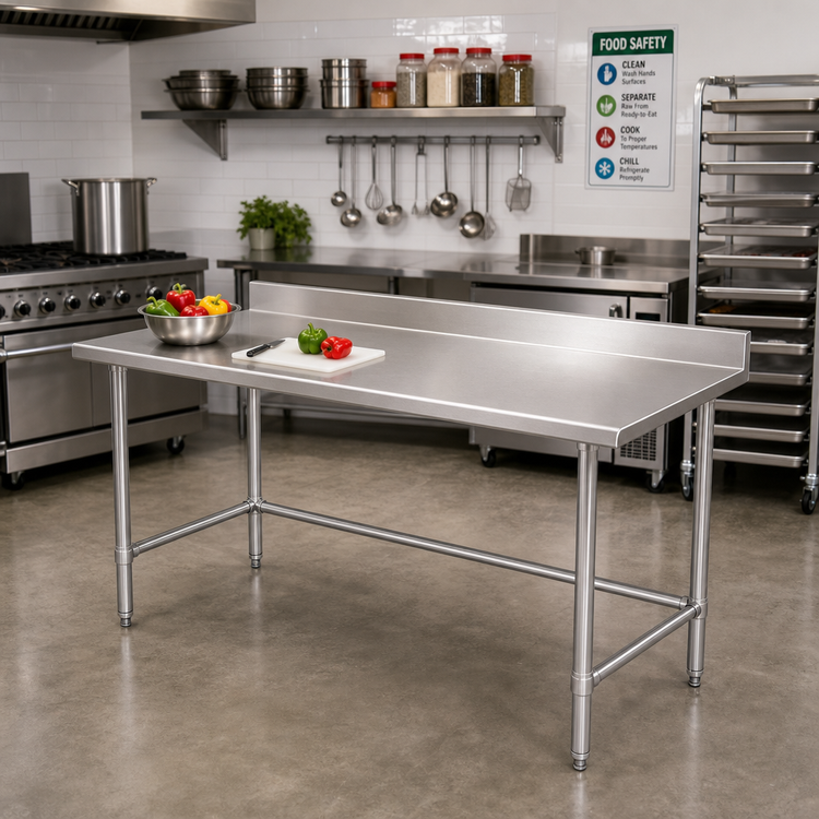 Product image #2 for 72 Inch x 24 Inch Stainless Steel Work Table with 5 Inch Backsplash