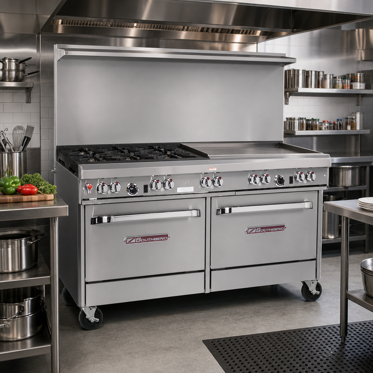 Product image #2 for Southbend Ultimate 60-Inch Gas Restaurant Range with 4 Pyromax Burners, 24-Inch Griddle and 2 Standard Ovens