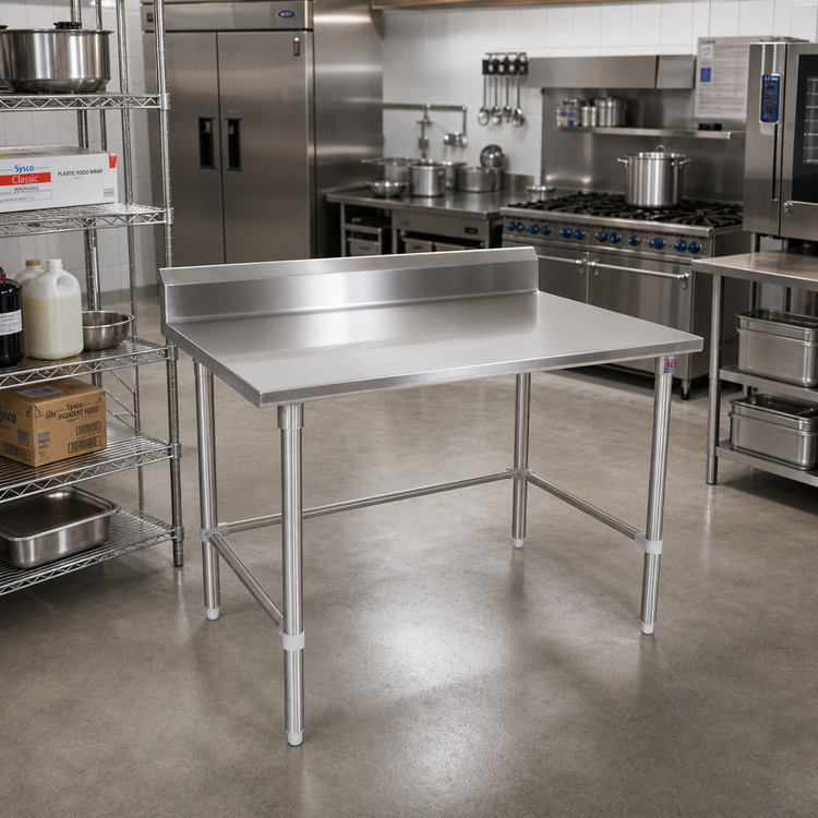 Product image #2 for Stallion 48 Inch x 24 Inch 16-Gauge 300-Series Stainless Steel Work Table with 5 Inch Backsplash