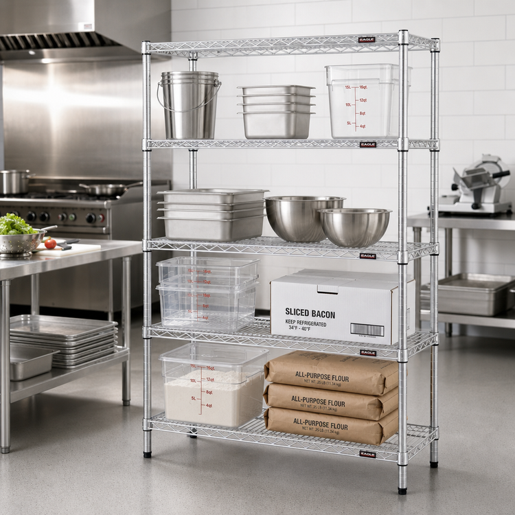 Product image #2 for Eagle Group 4-Tier Starter Wire Shelving Unit with QuadTruss Shelves, 48W x 24D x 63H, Chrome-Plated