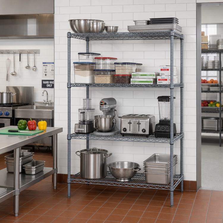 Product image #2 for Quantum Stationary Wire Shelving Starter Kit, 72 Inch W x 21 Inch D x 63 Inch H, Gray Epoxy Antimicrobial Finish