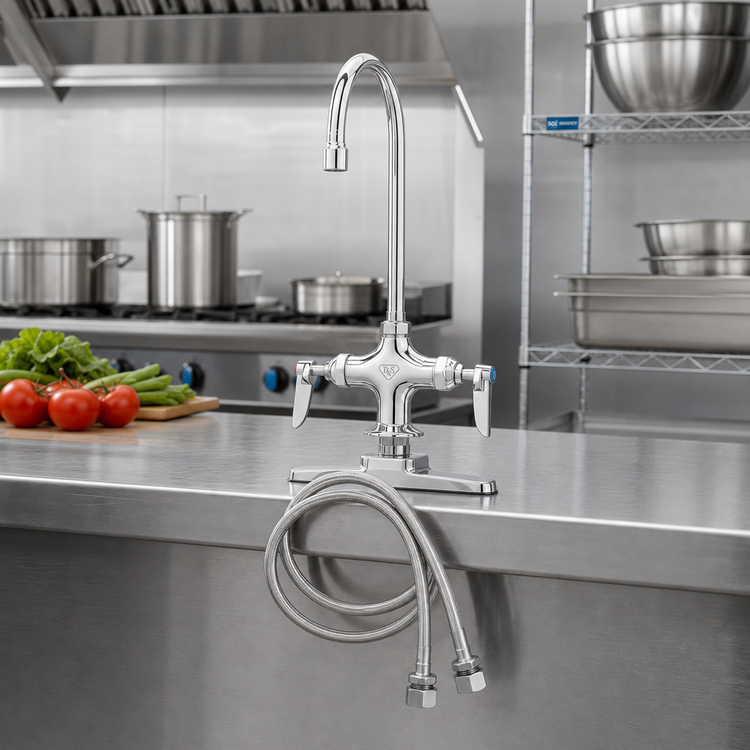 Product image #2 for T&S Brass Low-Lead Double Pantry Deck-Mount Mixing Faucet with Swivel Gooseneck and Lever Handles