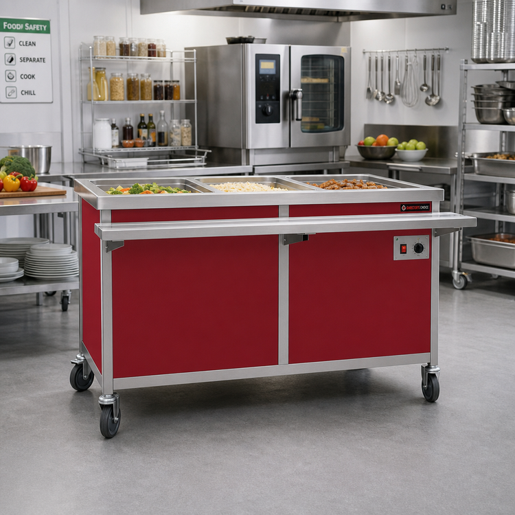 Product image #2 for Director's Choice Mobile 3-Well Electric Hot Food Table, Holly Berry Red