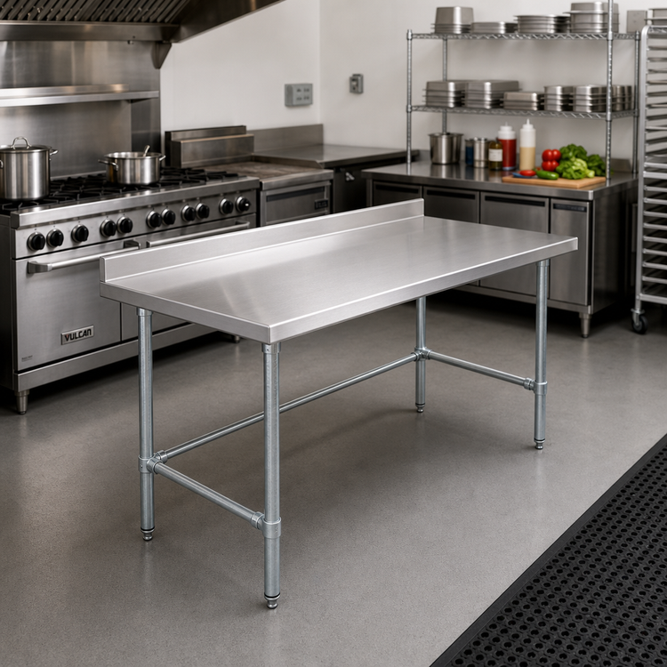 Product image #2 for Sapphire Manufacturing 60" x 30" 18-Gauge Stainless Steel Work Table with 5" Backsplash and Galvanized Base