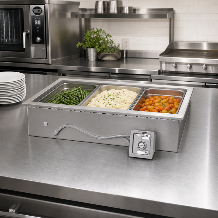 Product image #2 for Wells HT-300 Drop-In Bain Marie Hot Well, Stainless Steel, Wet Operation, 3 Full-Size Pans