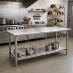 Thumbnail image #2 for Eagle Group Spec-Master T30120SE 120-Inch x 30-Inch Stainless Steel Work Table with Flat Top, Adjustable Undershelf, and 14-Gauge 300 Series Top
