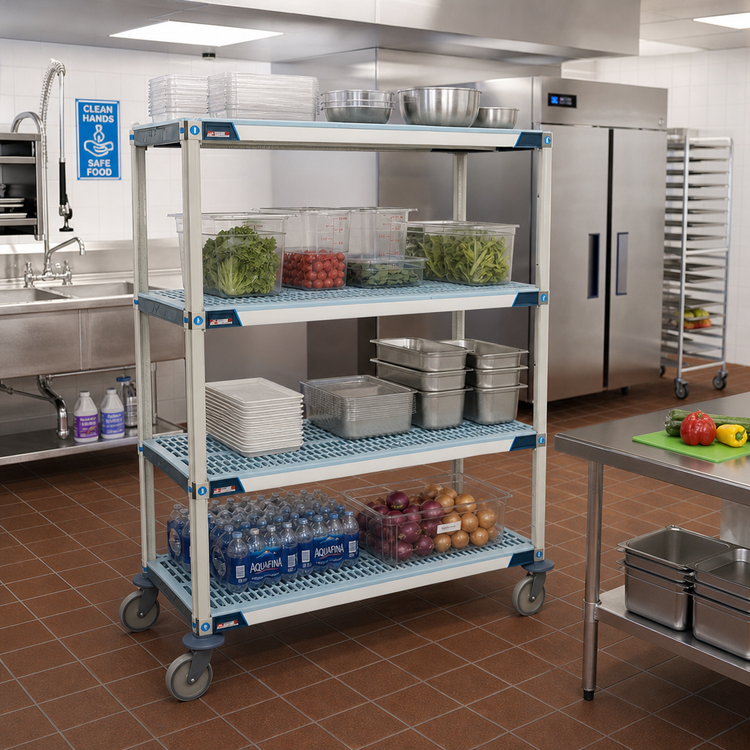 Product image #2 for MetroMax i 4-Shelf Mobile Polymer Shelving Unit with Open-Grid Shelves, 60"W x 18"D x 69"H