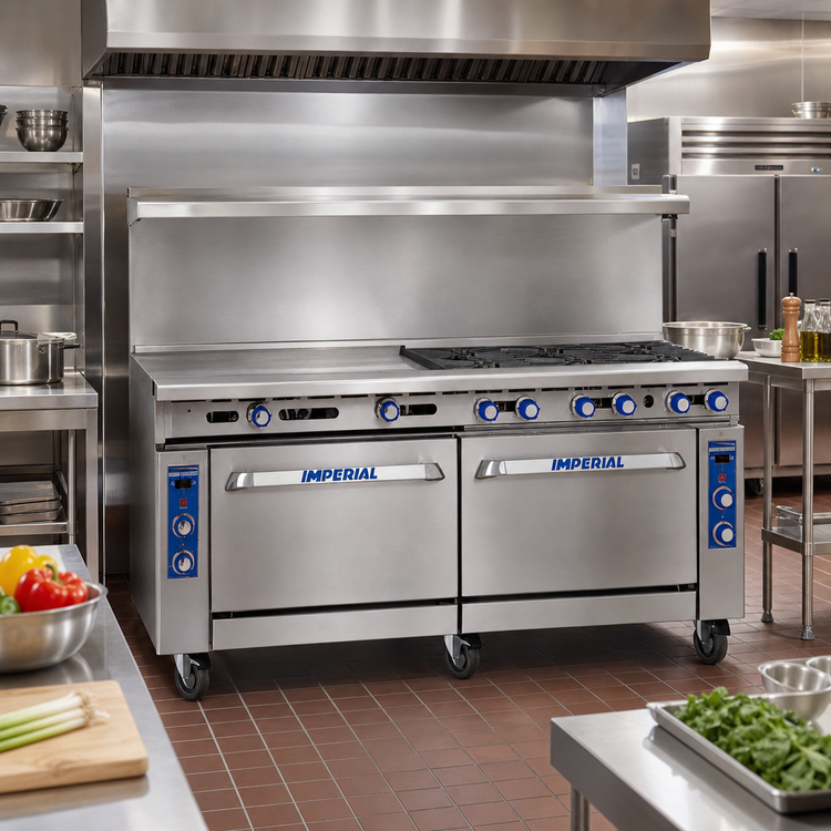 Product image #2 for Imperial Pro Series 72-Inch Commercial Gas Range with 2 Open Burners, 60-Inch Griddle, Standard Oven and Open Cabinet Base