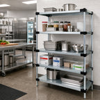 Thumbnail image #2 for Quantum WR63-2154SG-5 Solid Shelving Starter Kit, 54"W x 21"D x 63"H, 5 Shelves, Galvanized Steel, Chrome Posts