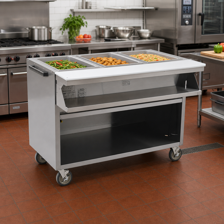 Product image #2 for Spec-Master 48-Inch Electric Sealed Well Hot Food Table with Open Front, 3 Wells, Mobile, 208V