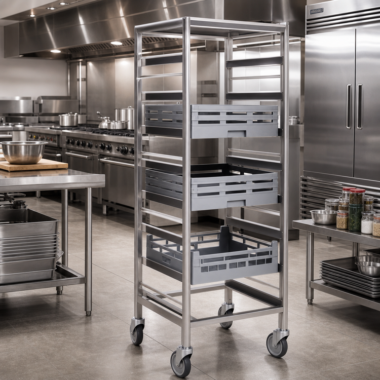 Product image #2 for Panco Mobile Full-Height Open-Sided Stainless Steel Utility Rack for 20 x 20 Racks