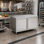 Thumbnail image #2 for John Boos 4CH4-3648 Enclosed Stainless Steel Work Table with Cabinet Base, Hinged Doors, 48"W x 36"D, 14-Gauge 300-Series Flat Top