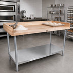 Thumbnail image #2 for John Boos DNS06 120-Inch x 24-Inch Bakers' Table with 1-3/4-Inch Maple Top, 4-Inch Coved Riser, Galvanized Base and Adjustable Undershelf