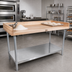 Thumbnail image #2 for John Boos 120-Inch x 24-Inch Bakers' Table Wood Top Work Table with 4-Inch Coved Riser and Galvanized Base